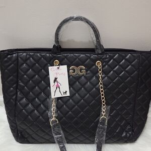 Gilda Paris Black Quilted Vegan Tote Bag 17 X 14 X 6